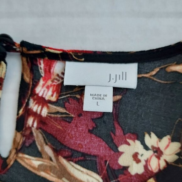 J Jill Black/Red Foliage 3/4 Sleeve Top Size Large - Picture 9 of 9